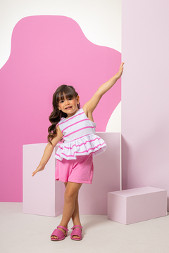 Imagem do Combinadinho Peplum Balonê (Listras Rosa)
