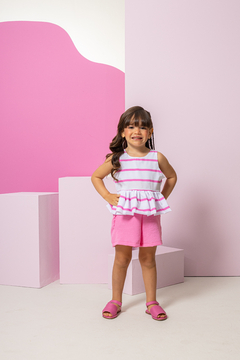 Combinadinho Peplum Balonê (Listras Rosa) - comprar online