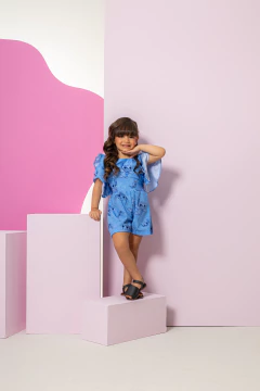 Macaquinho Manga Dupla (Stitch Azul) - Marias - MODA PARA MENINAS