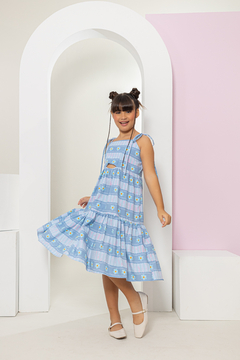 Vestido FILHA Bianca (Flor Azul) - Marias - MODA PARA MENINAS