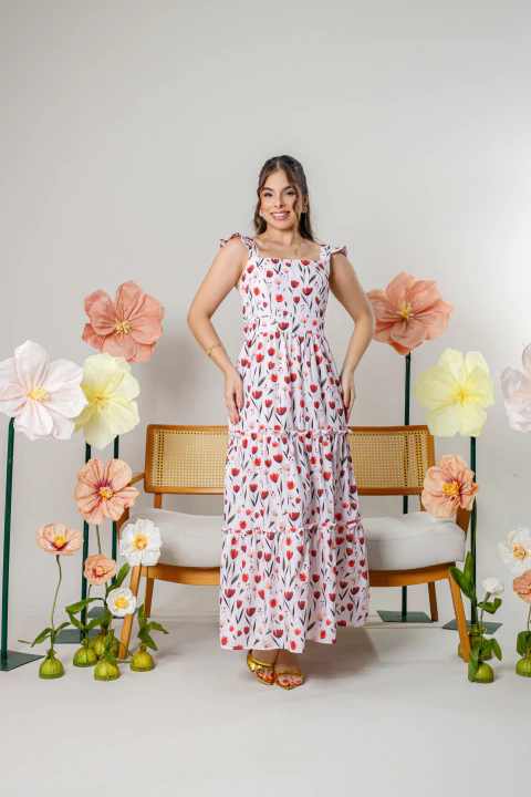 Vestido (MÃE) Lorena (Floral White)