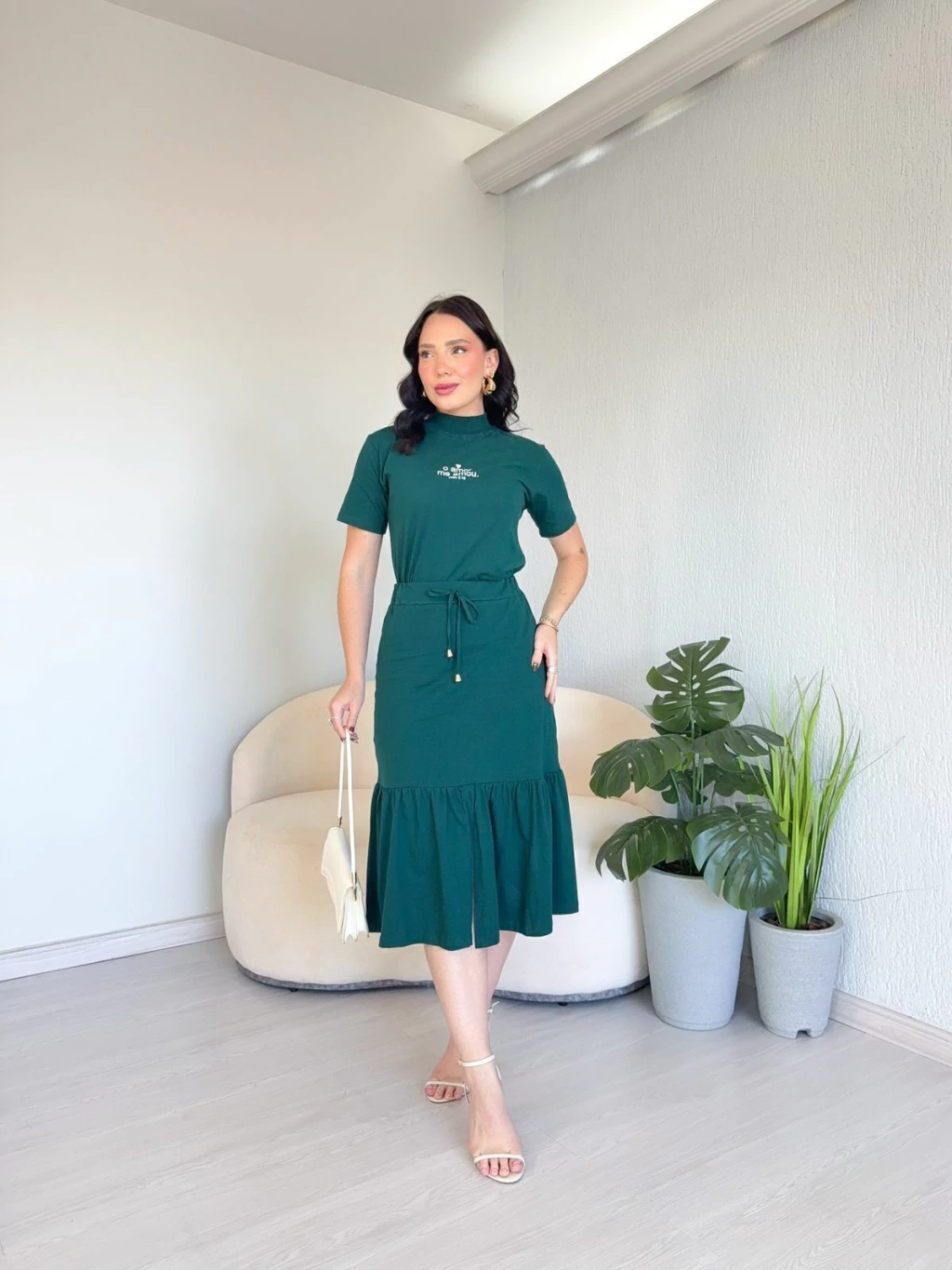 Conjunto Luara Gola alta e Saia (Verde Esmeralda)