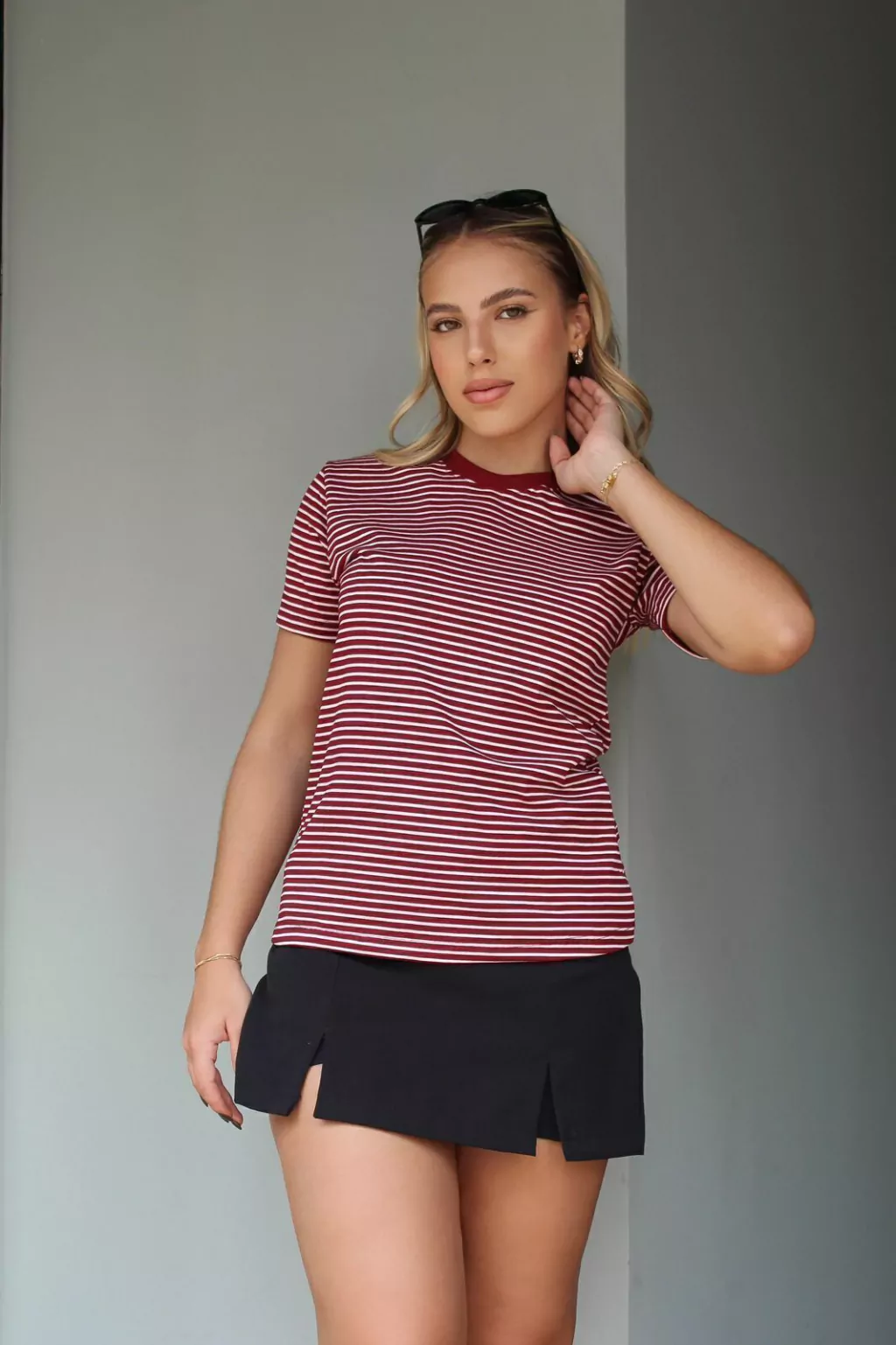 T-shirt listrada - Marsala