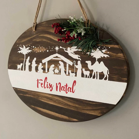 Guirlanda Presépio de Madeira 35x27 cm