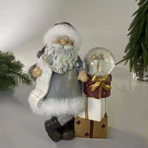 Papai Noel com Globo de Neve em Resina 17 cm