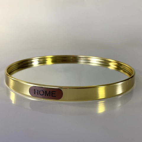 Bandeja Dourada Pequena com Espelho 20 cm