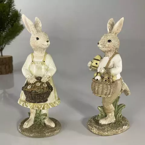 Casal de Coelhos em Tons Pasteis 16 cm