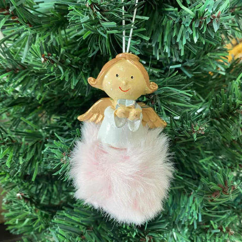 Anjinha decorativa cor-de-rosa de 11 cm pendurada em árvore de Natal