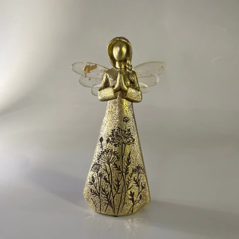 Anjo Decorativo Dourado com Asa Translúcida 20 cm