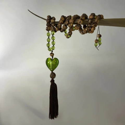 Colar Japamala 108 Contas Coração Marrom e Verde