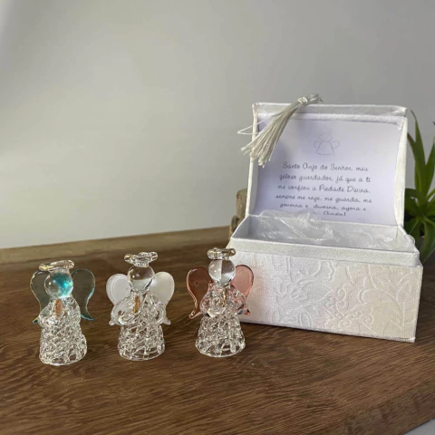 Anjos da Guarda de Cristal Caixa de Bênçãos Trio