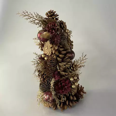 Mini Árvore de Natal Dourada e Vermelha Rústica 33 cm