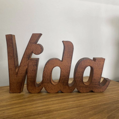 Palavra Vida em Resina Cobre