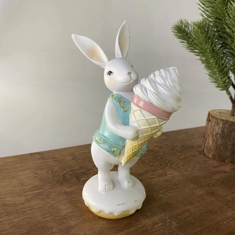Coelho Branco com Sorvete 17 cm