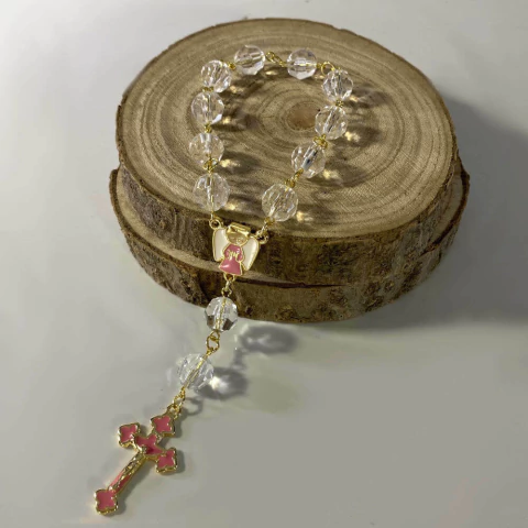 Mini Terço Cor-de-Rosa para Menina Anjo da Guarda