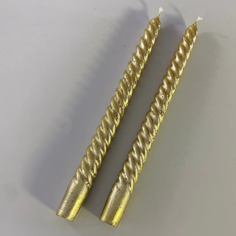 Vela Castiçal Espiral Dourada com Glitter Par 25 cm