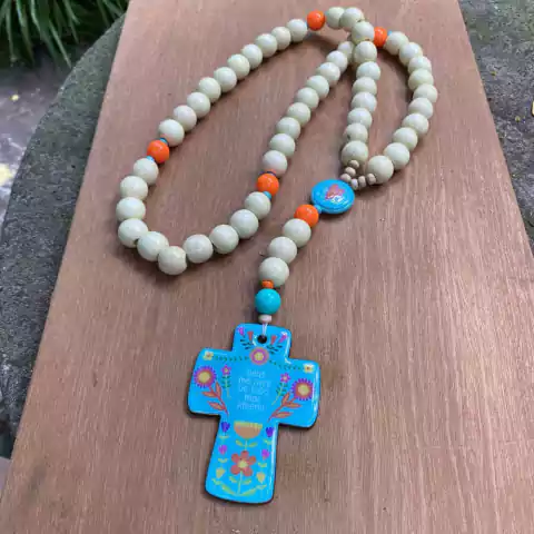 Terço em Madeira Deus me Livre de Todo Mal Amém