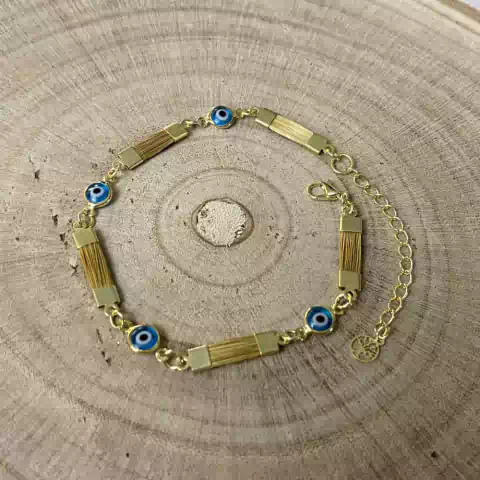 Pulseira da Sorte Olho Grego Capim Dourado