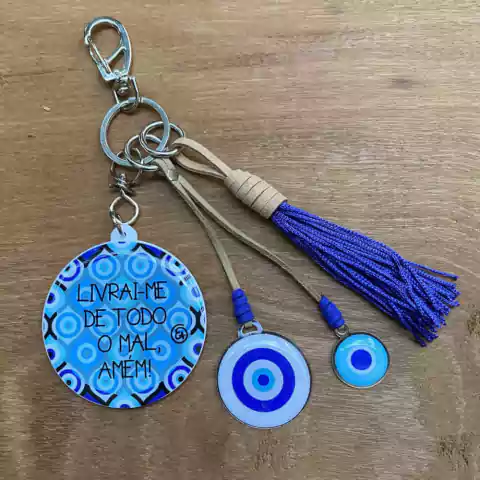 Chaveiro Olho Grego Livrai-Me de Todo Mal, Amém!