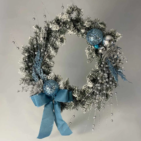 Guirlanda de Natal Nevada Azul e Prata 50 cm