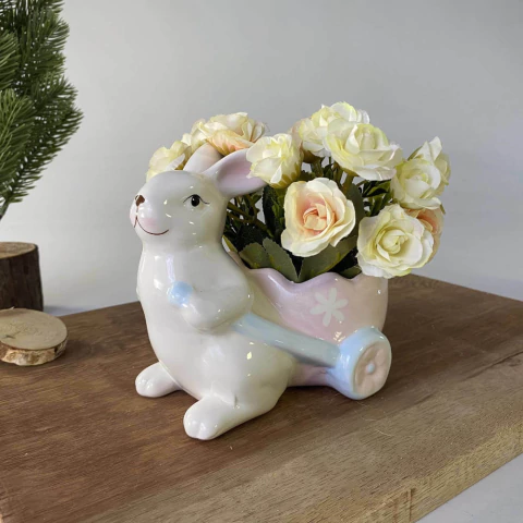 Coelho Porta Ovos com Carriola 14 cm