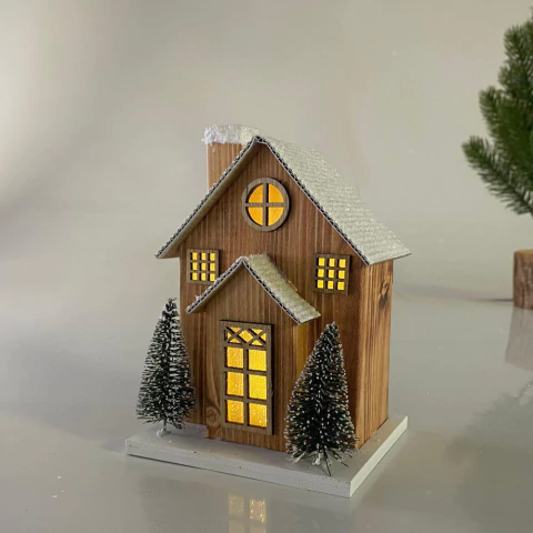 Casinha Natalina Pequena Nevada com Luz 15 cm