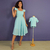 Kit Vestido adulto Rose e camisa infantil Daniel Turquesa bebê