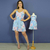 Kit Macaquinho Miami e Vestido Infantil Aline Azul Florido