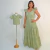 Kit com vestido longo verde estampado para adulto e camisa infantil combinando em tecido tricoline
