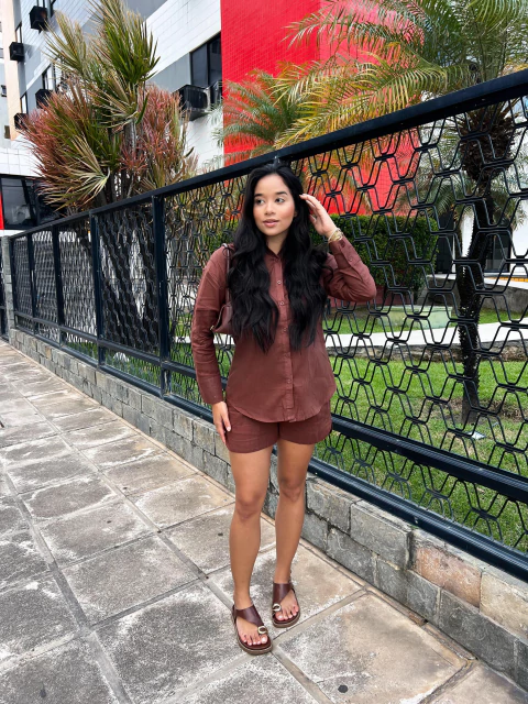 CONJUNTO LINHO (CAMISA + SHORT) MARROM - comprar online