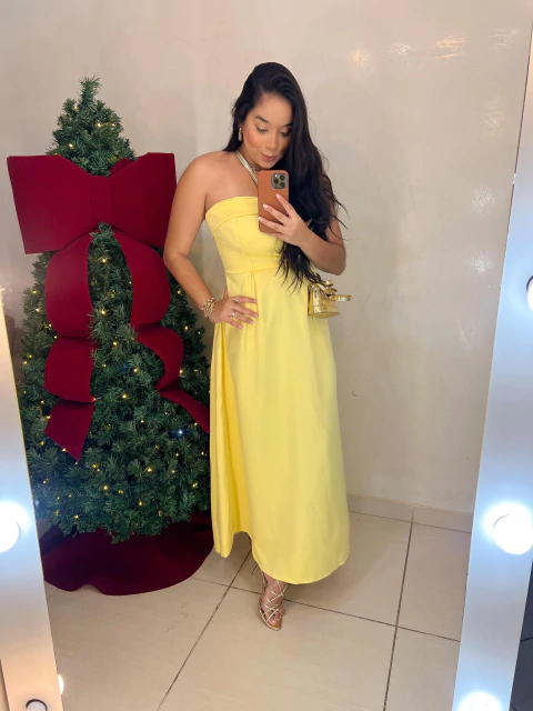 VESTIDO SARA TOMARA QUE CAIA ALFAIATARIA - AMARELO - comprar online