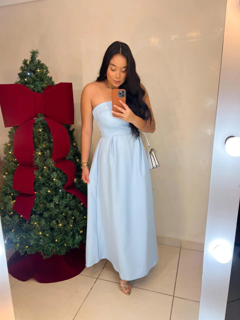 VESTIDO SARA TOMARA QUE CAIA ALFAIATARIA - AZUL BEBÊ - comprar online