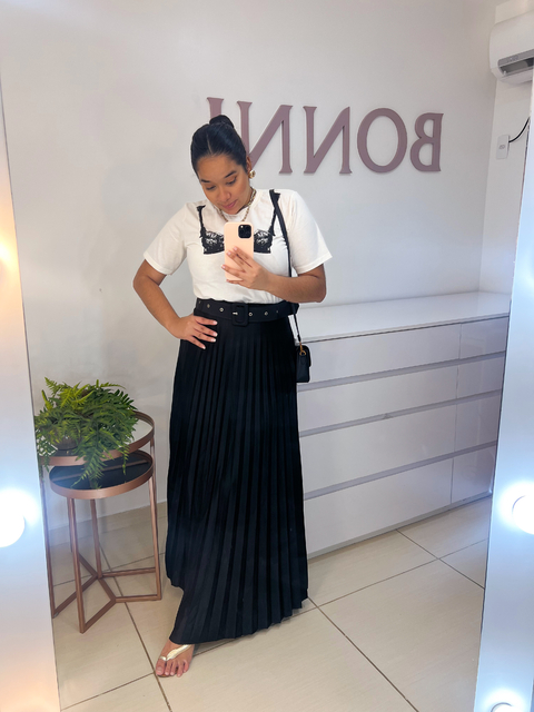 SAIA LONGA PLISSADA COM CINTO