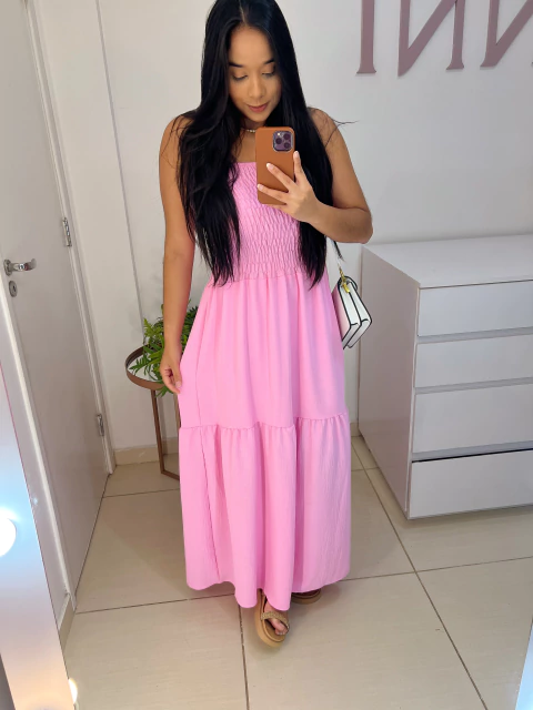 VESTIDO LASTEX LONGO LISO - ROSA - comprar online