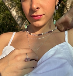Choker pérola com ametista e fluorita - Prata 925 - comprar online