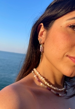 Choker pérola com ametista e fluorita - Prata 925 na internet