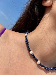 Choker lápis lazuli e pérola - prata 925