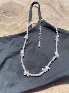 Choke Quartzo rosa esfera com cascalho - prata 925