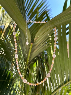 Choker Pedra do sol com pérola e hematita- prata 925