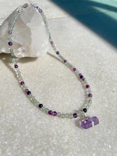 Choker Fluorita e pingente ametista - Prata 925 - comprar online