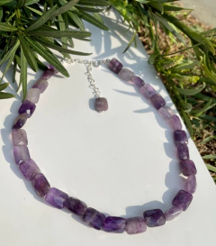 Choker Ametista retângulo - prata 925