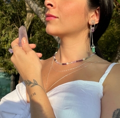 Choker pérola com ametista e fluorita - Prata 925 na internet