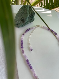 Imagem do Colar/ choker Ametista polido e facetado - prata 925