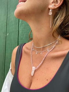 Colar Ponta cristal quartzo rosa - prata 925 - Yalla 