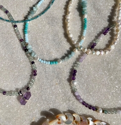 Choker pérola com ametista e fluorita - Prata 925 - Yalla 