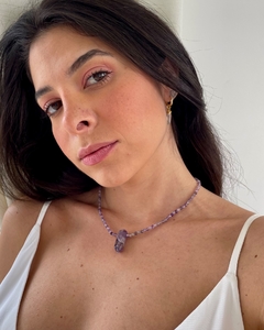 Colar ponta cristal ametista - prata 925 - comprar online