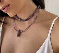 Colar ponta cristal ametista - prata 925 - Yalla 