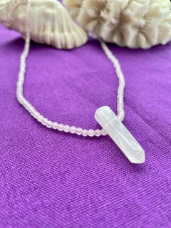 Colar Ponta cristal quartzo rosa - prata 925 - loja online