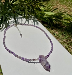 Colar ponta cristal ametista - prata 925