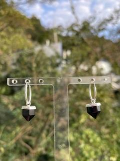 mini argola obsidiana - prata 925